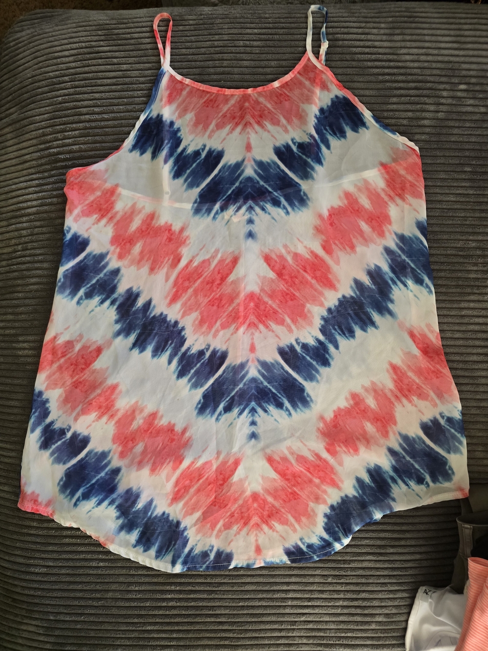 Sheer Tie-Dye SOP Tie-Dye Spaghetti Strap Coverup - Red, White & Blue